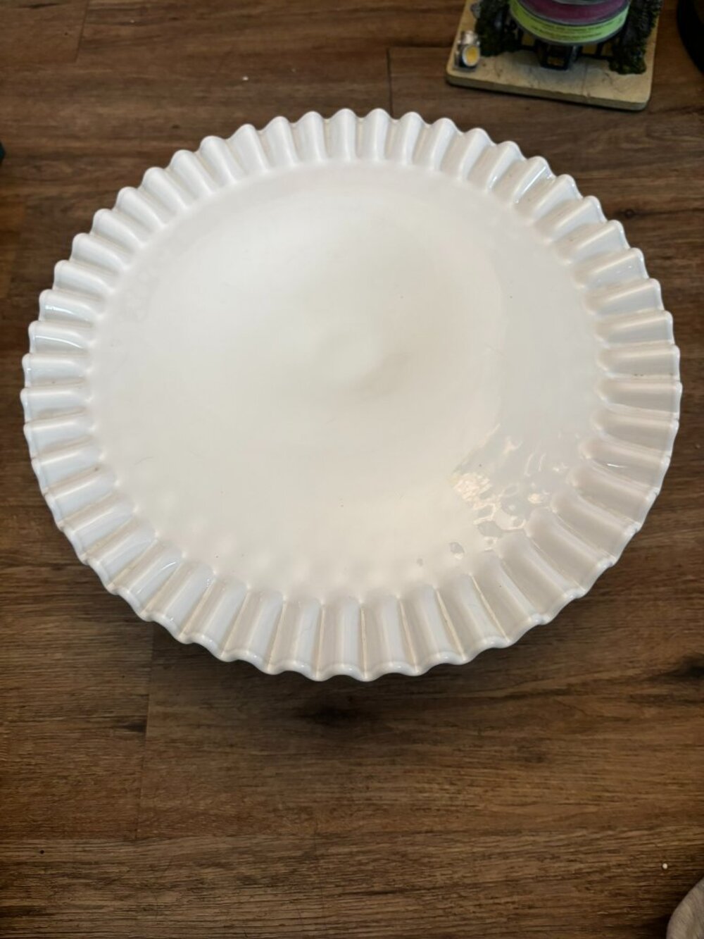 Fenton milk glass hobnail ruffled pedestal cake plate stand
